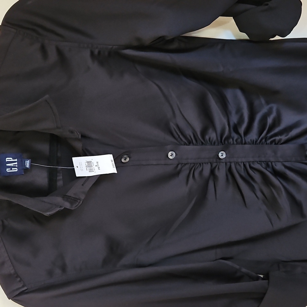 NWT GAP BLACK RUCHED MINI LONG SLEEVE SHIRTDRESS SIZE SMALL PETITE - Picture 7 of 11
